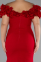 Red Boat Neck Slit Long Plus Size Evening Dress ABU4081
