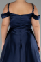 Navy Blue Strappy Long Satin Plus Size Engagement Dress ABU4207