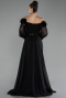 Black Floral Boat Neck Long Sleeve Chiffon Prom Gown ABU4130