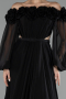 Black Floral Boat Neck Long Sleeve Chiffon Prom Gown ABU4130