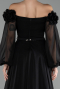 Black Floral Boat Neck Long Sleeve Chiffon Prom Gown ABU4130