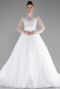 White Stone Embroidered Long Sleeve Plus Size Princess Wedding Dress ABU4250