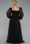 Black Boat Neck Long Sleeve Plus Size Chiffon Prom Gown ABU4131