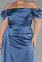 Long Indigo Satin Plus Size Evening Dress ABU1626