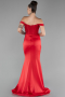 Red Boat Neck Slit Long Prom Gown ABU4264
