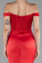 Red Boat Neck Slit Long Prom Gown ABU4264
