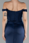 Navy Blue Boat Neck Slit Long Prom Gown ABU4264