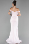Powder Color Boat Neck Slit Long Prom Gown ABU4264
