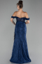 Navy Blue Slit Underwire Long Lace Evening Gown ABU4270