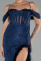 Navy Blue Slit Underwire Long Lace Evening Gown ABU4270