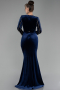 Navy Blue Stoned Long Sleeve Velvet Evening Dress ABU4282