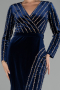 Navy Blue Stoned Long Sleeve Velvet Evening Dress ABU4282