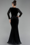 Black Stoned Long Sleeve Velvet Evening Dress ABU4282