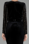 Black Stoned Long Sleeve Velvet Evening Dress ABU4282