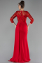 Red Embroidered Capri Sleeve Slit Chiffon Evening Gown ABU4293