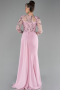 Powder Color Embroidered Capri Sleeve Slit Chiffon Evening Gown ABU4293