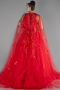 Red Cape Halter Neckline Long Haute Couture Dress ABU4289