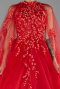 Red Cape Halter Neckline Long Haute Couture Dress ABU4289