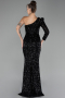 Black Single Sleeve Slit Long Sequined Evening Gown ABU4302