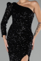 Black Single Sleeve Slit Long Sequined Evening Gown ABU4302