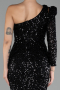 Black Single Sleeve Slit Long Sequined Evening Gown ABU4302