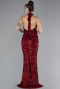 Burgundy Halter Neck Slit Long Scaly Evening Gown ABU4306