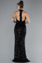 Black Halter Neck Slit Long Scaly Evening Gown ABU4306