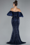 Navy Blue Strapless Sleeve Accessories Long Scaly Evening Gown ABU4308