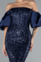 Navy Blue Strapless Sleeve Accessories Long Scaly Evening Gown ABU4308