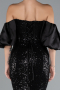 Black Strapless Sleeve Accessories Long Scaly Evening Gown ABU4308
