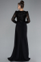 Black Stoned Long Sleeve Slit Plus Size Evening Gown ABU4311