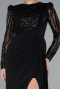 Black Stoned Long Sleeve Slit Plus Size Evening Gown ABU4311