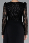 Black Stoned Long Sleeve Slit Plus Size Evening Gown ABU4311