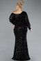 Black Slit Long Sleeve Scaly Plus Size Evening Gown ABU4313