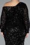 Black Slit Long Sleeve Scaly Plus Size Evening Gown ABU4313
