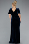 Navy Blue Short Sleeve Slit Long Velvet Plus Size Evening Dress ABU4317