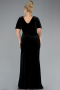 Black Short Sleeve Slit Long Velvet Plus Size Evening Dress ABU4317
