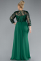 Emerald Green Stoned Capri Sleeve Slit Chiffon Plus Size Evening Gown ABU4294