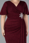 Burgundy Short Sleeve Midi Glittery Plus Size Cocktail Dress ABK2146