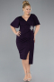 Dark Purple Short Sleeve Midi Glittery Plus Size Cocktail Dress ABK2146