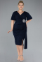 Navy Blue Short Sleeve Midi Glittery Plus Size Cocktail Dress ABK2146