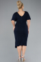Navy Blue Short Sleeve Midi Glittery Plus Size Cocktail Dress ABK2146