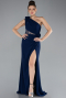 Navy Blue One Shoulder Slit Evening Gown ABU4381