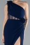 Navy Blue One Shoulder Slit Evening Gown ABU4381