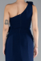 Navy Blue One Shoulder Slit Evening Gown ABU4381