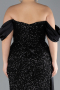 Black Boat Neck Long Sequined Plus Size Evening Gown ABU4086