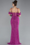 Fuchsia Slit Long Stone Prom Gown ABU4394