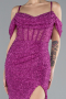 Fuchsia Slit Long Stone Prom Gown ABU4394