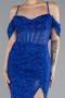 Sax Blue Slit Long Stone Prom Gown ABU4394