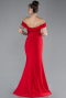 Red Boat Neck Slit Long Evening Gown ABU4400